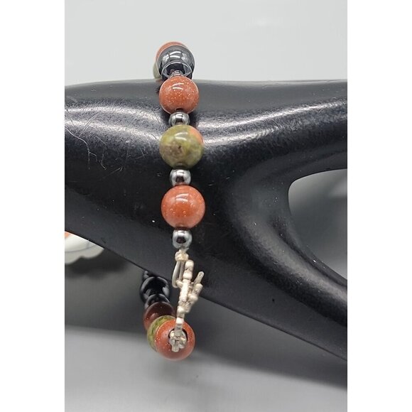 Dizzy bear Creations Bracelet Goldstone Unakite Hematite Sedona Red Rock SZ 7.5" - Picture 3 of 12
